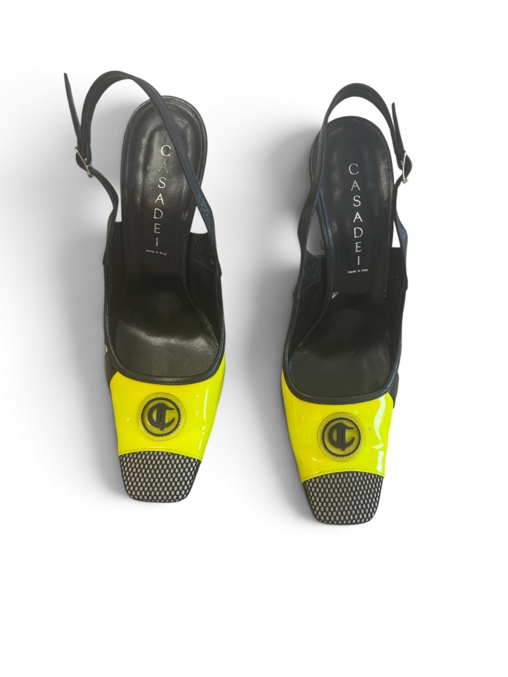 Casadei Black & Yellow Patent Slingback Pumps